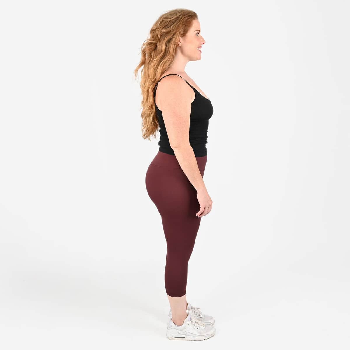 Tamsy Chocolate High Waisted Capri Leggings -S image number 2