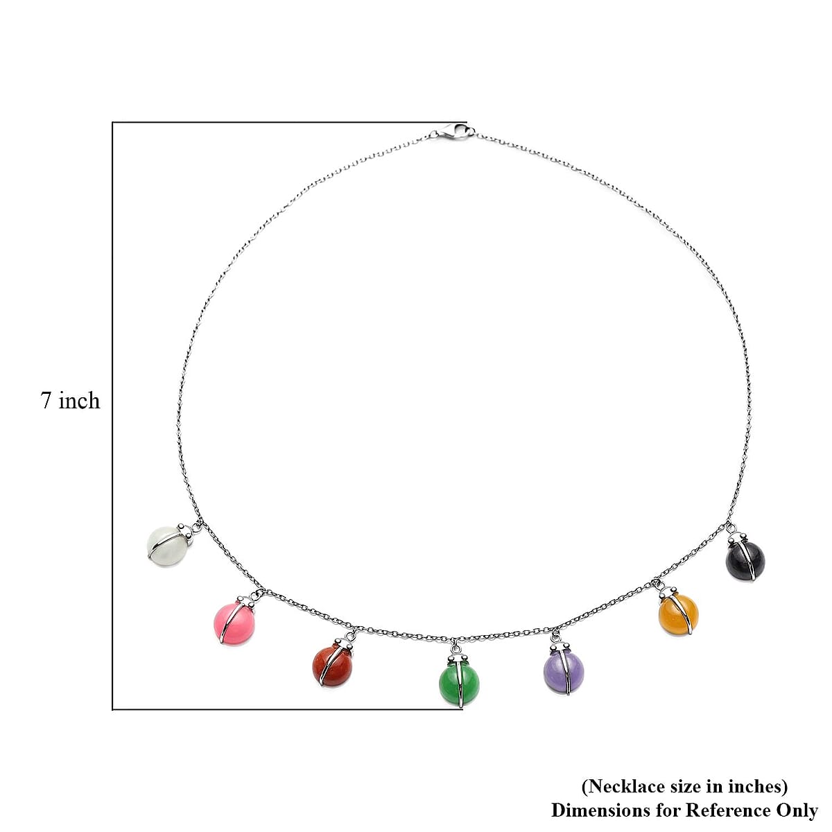 Multi Jade (D) Ladybug Charm Necklace 18 Inches in Rhodium Over Sterling Silver 31.50 ctw image number 4