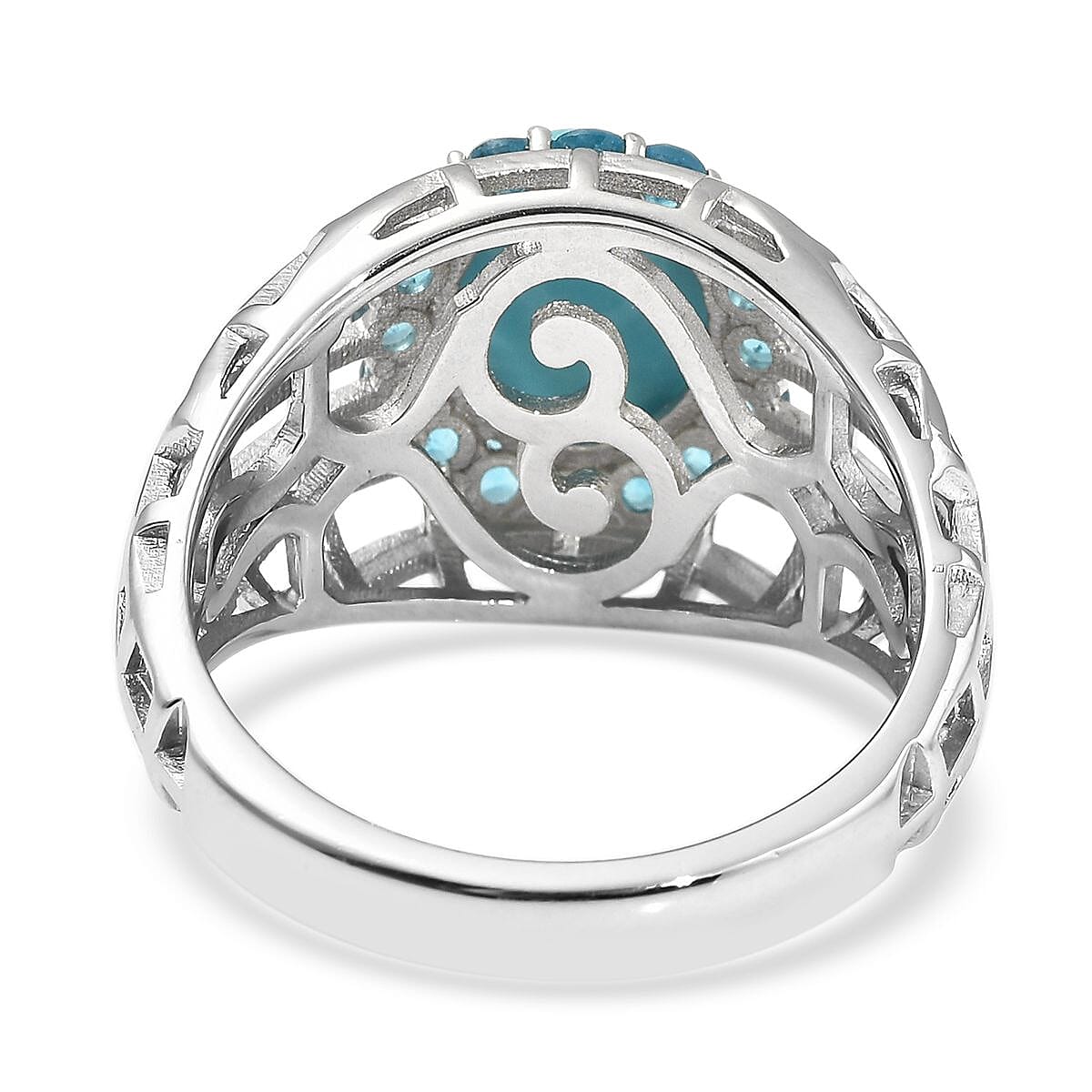 Sleeping Beauty Turquoise and Malgache Neon Apatite Halo Ring in Rhodium Over Sterling Silver (Size 10.0) 3.00 ctw