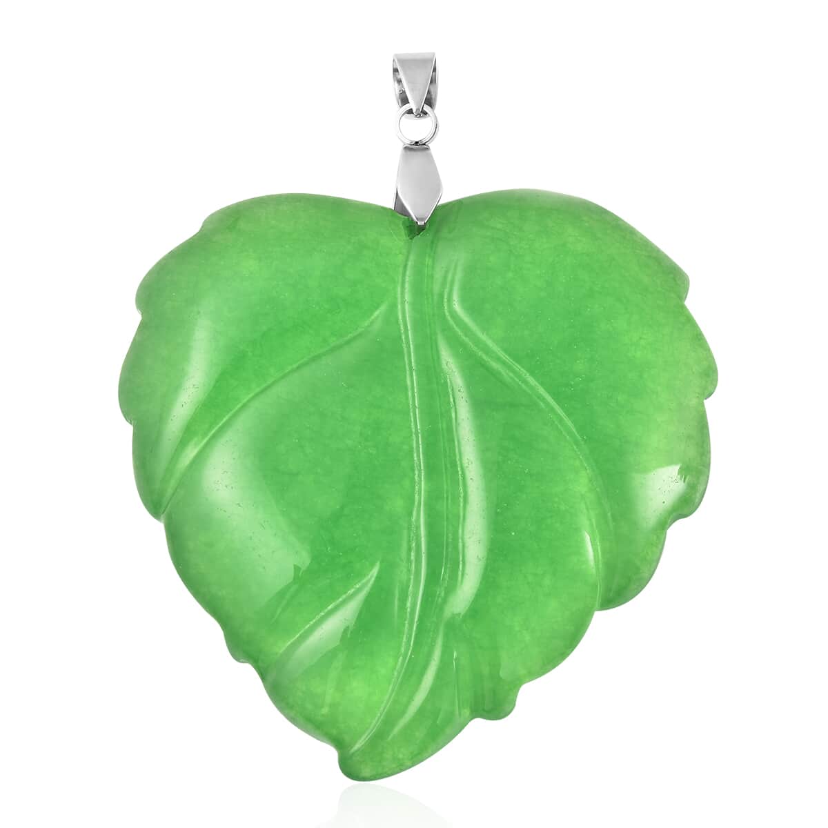 Green Quartz Carved Leaf Pendant in Stainless Steel 131.50 ctw image number 0