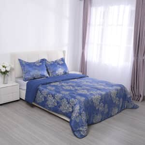 Homesmart Blue Satin Jacquard Damask Pattern Comforter Set - 1 Comforter and 2 Pillowcases (Queen Size)