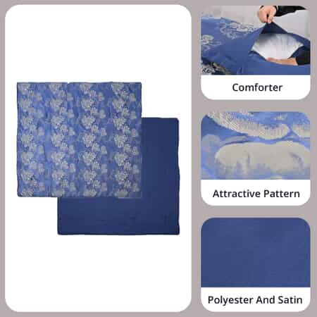 Homesmart Blue Satin Jacquard Damask Pattern Comforter Set - 1 Comforter and 2 Pillowcases (Queen Size) image number 2