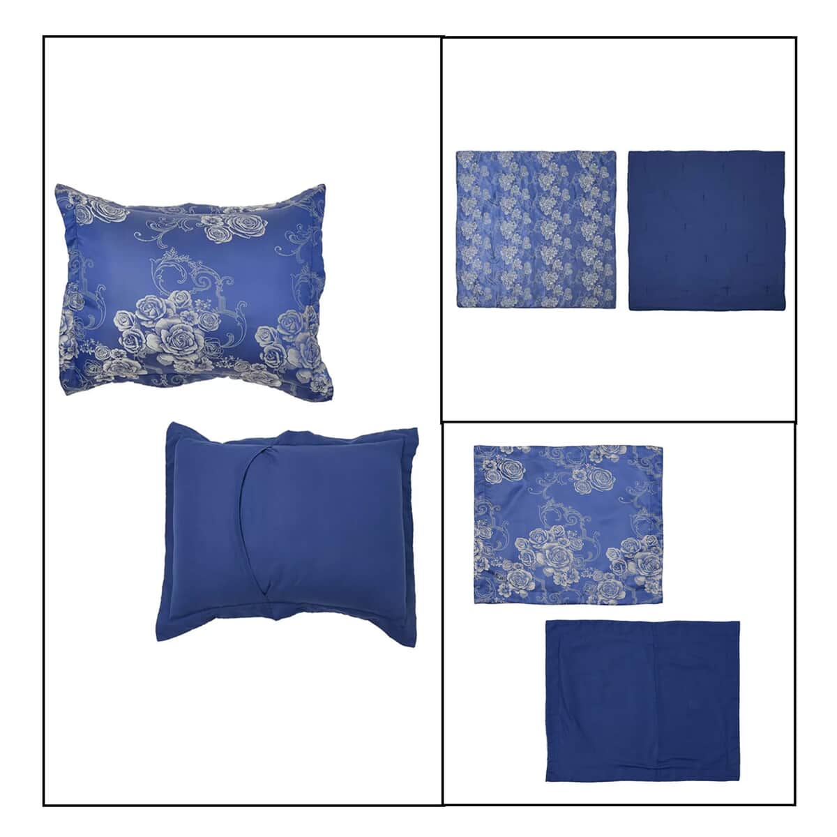 Homesmart Blue Satin Jacquard Damask Pattern Comforter Set - 1 Comforter and 2 Pillowcases (Queen Size) image number 6