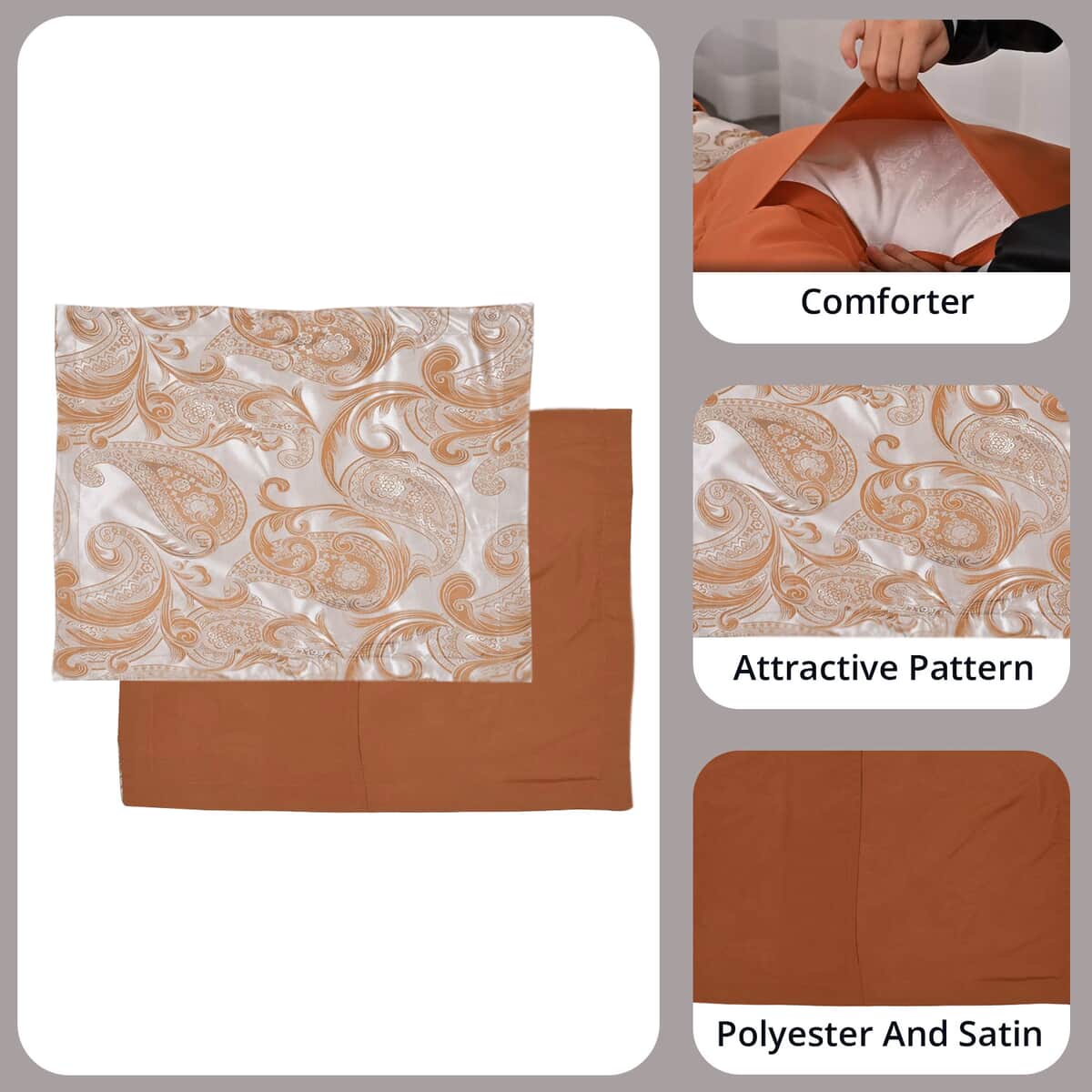 Homesmart Golden Satin Jacquard Floral Pattern Comforter Set - 1 Comforter and 2 Pillowcases (Queen Size) image number 2