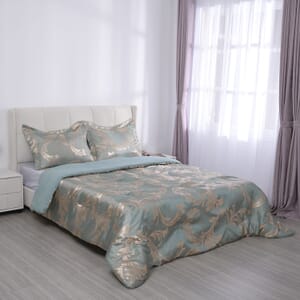 Homesmart Green Satin Jacquard Leaves Pattern Comforter Set - 1 Comforter and 2 Pillowcases (Queen Size)