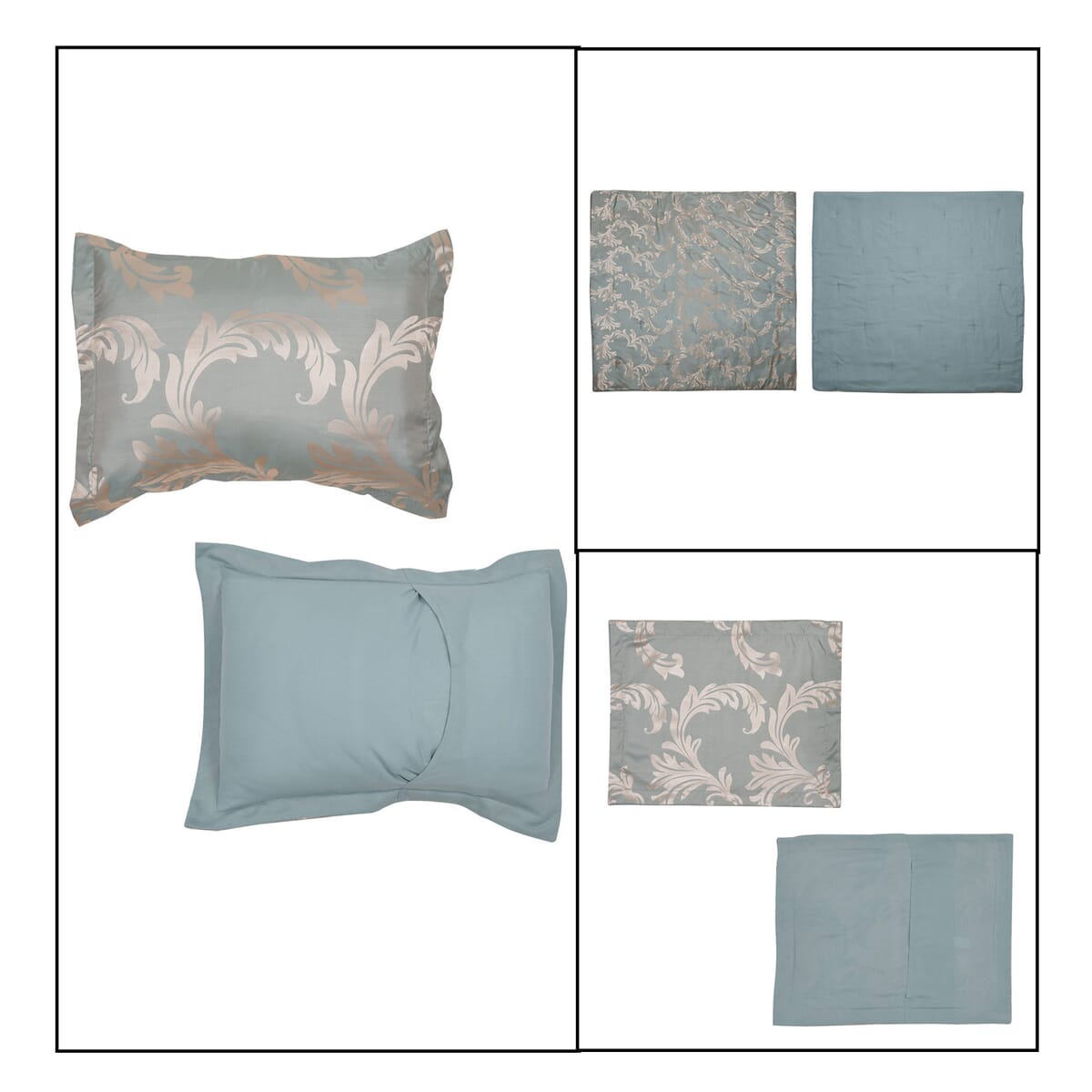 Homesmart Green Satin Jacquard Leaves Pattern Comforter Set - 1 Comforter and 2 Pillowcases (Queen Size) image number 6