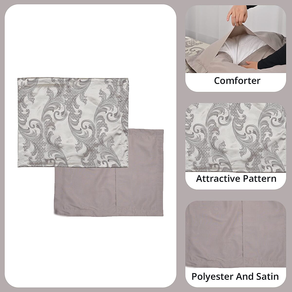 Homesmart Brown Satin Jacquard Floral Pattern Comforter Set - 1 Comforter and 2 Pillowcases (Queen Size) image number 2