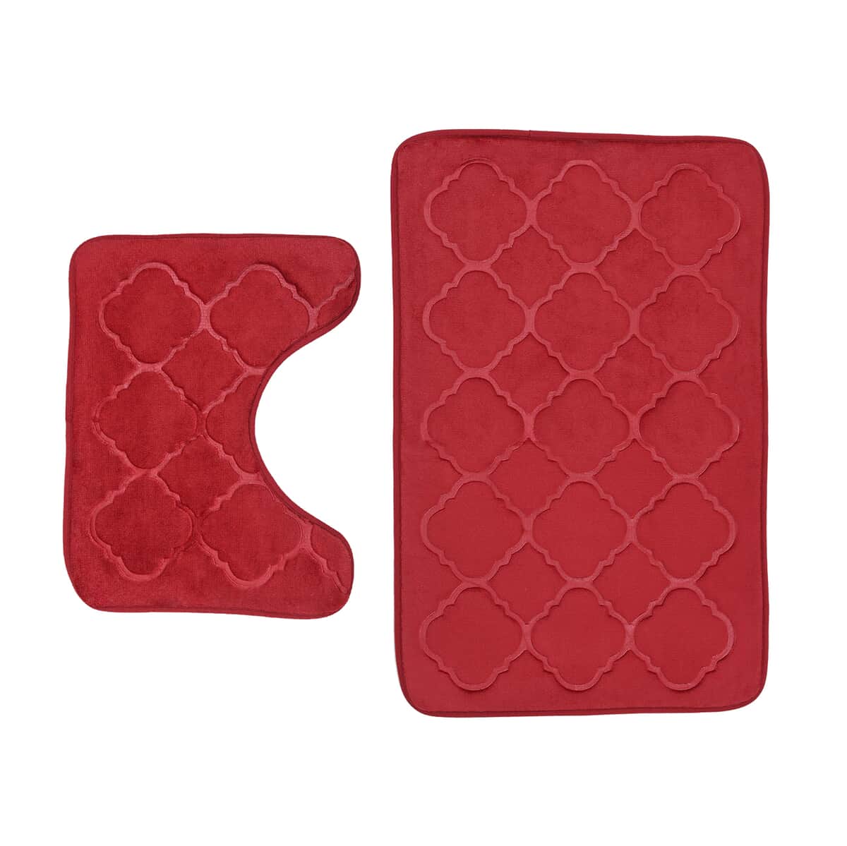 HOMESMART Red Embossed Flannel Non-Woven Anti Slip Dot Backing Bath Mat (19"x31") and Contour Toilet Mat (19"x15") image number 0