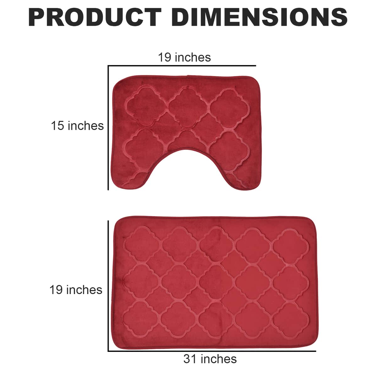 HOMESMART Red Embossed Flannel Non-Woven Anti Slip Dot Backing Bath Mat (19"x31") and Contour Toilet Mat (19"x15") image number 3