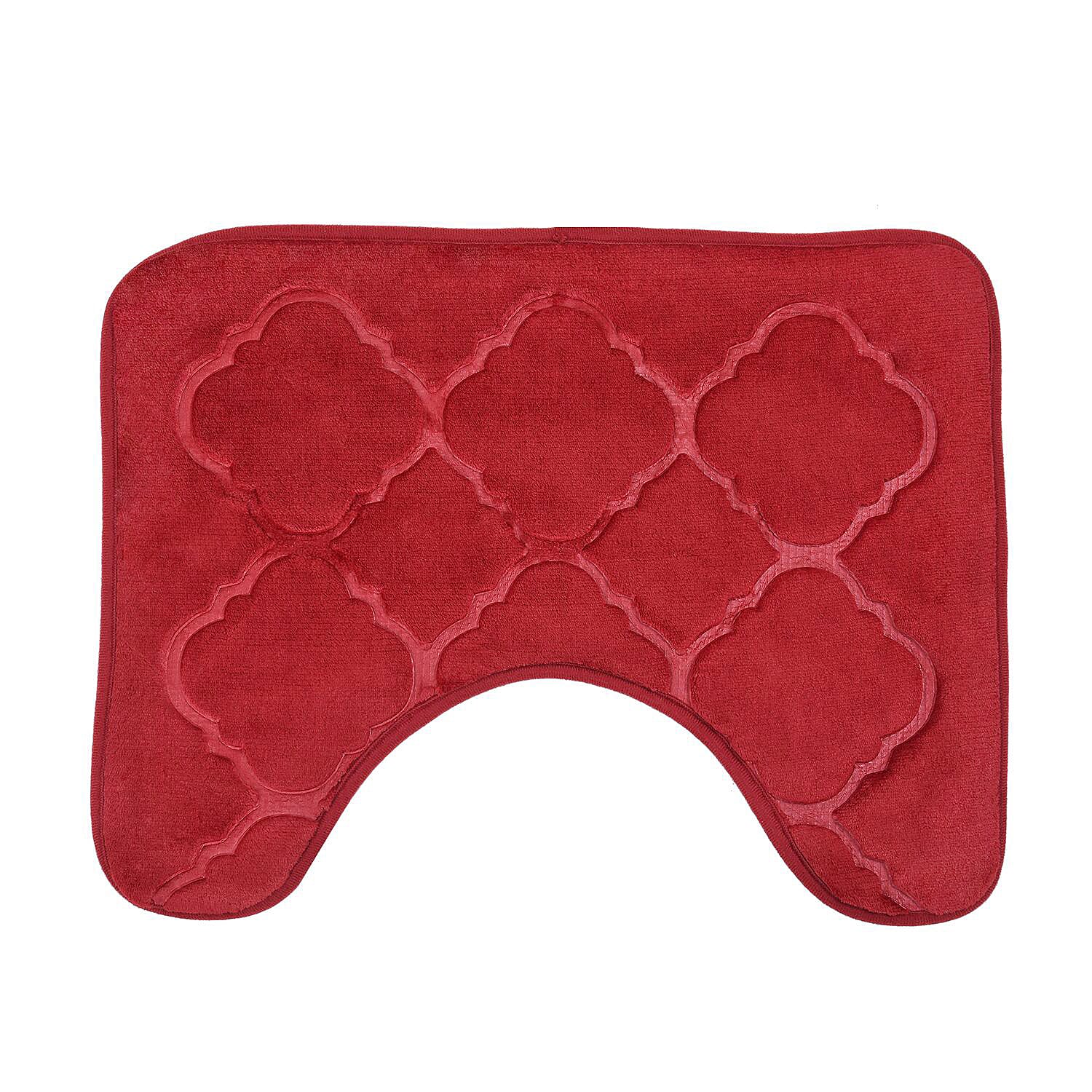 Homesmart Red Embossed Flannel Non-Woven Anti Slip Dot Backing Bath Mat and Contour Toilet Mat, Anti-Skid Quick Drying Handwash Bath Mat, Non Slip Bathroom Rug