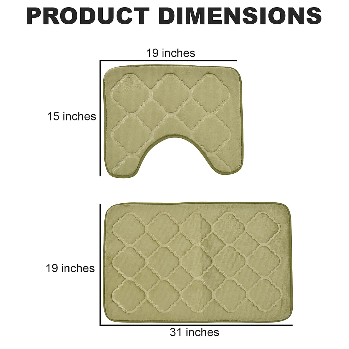 Homesmart Green Embossed Flannel Non-Woven Anti Slip Dot Backing Bath Mat and Contour Toilet Mat, Anti-Skid Quick Drying Handwash Bath Mat, Non Slip Bathroom Rug image number 3