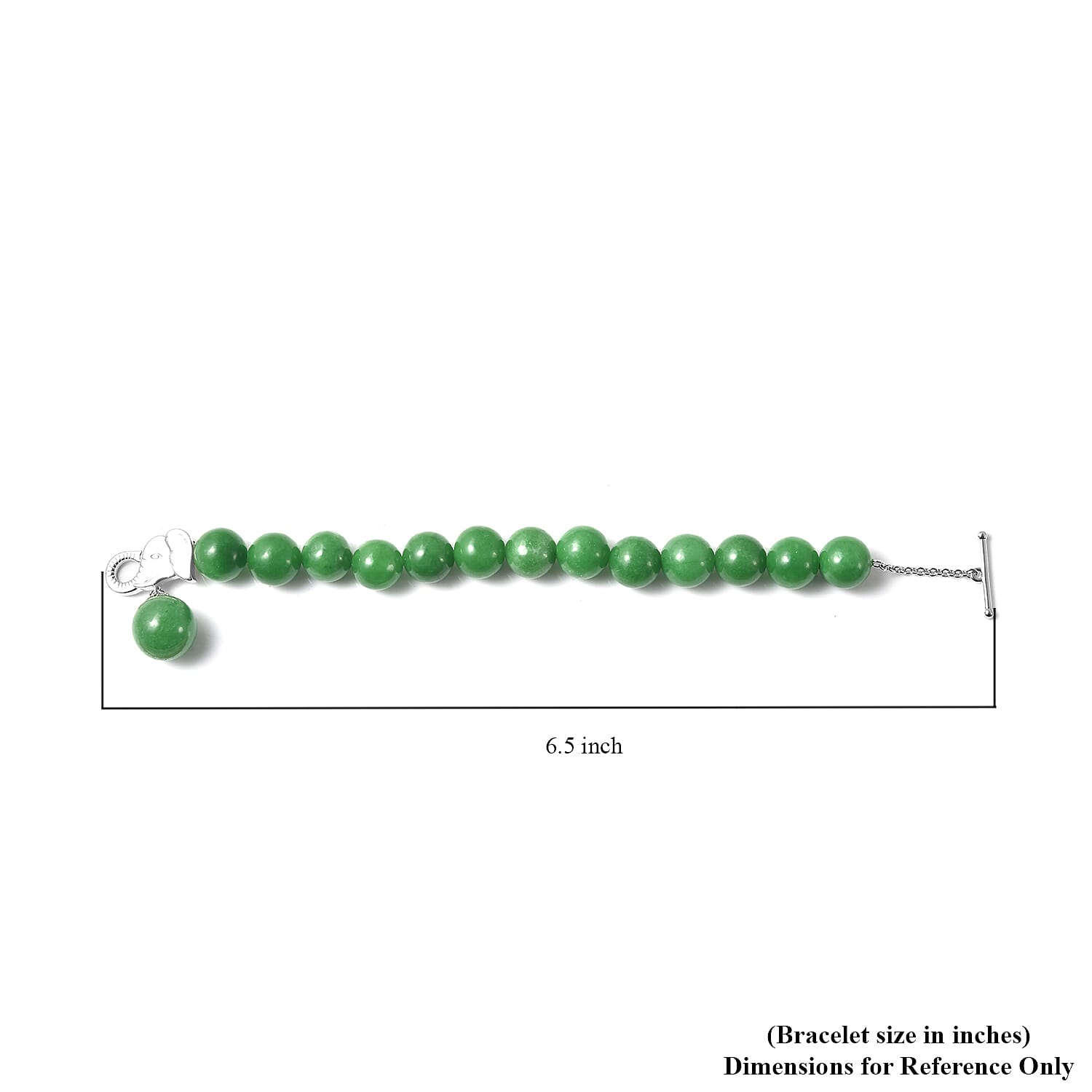 Green Jade (D) 10-12mm Beaded Charm Bracelet in Rhodium Over Sterling Silver (6.50 In) 126.00 ctw