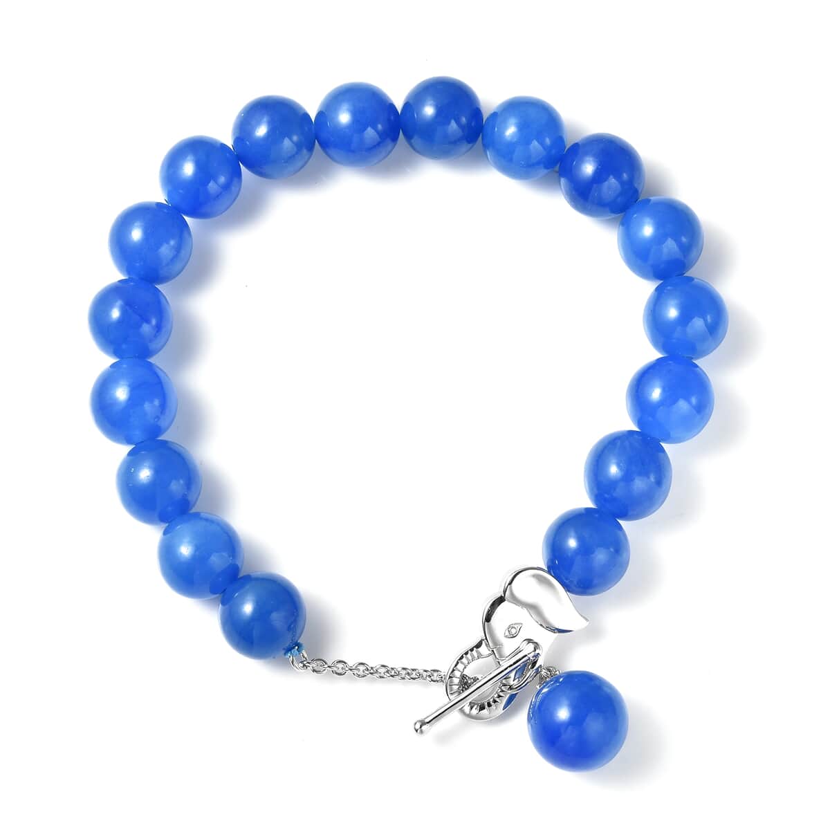 Blue Jade 10-12mm Beaded Charm Bracelet in Rhodium Over Sterling Silver (6.50 In) 122.25 ctw image number 0