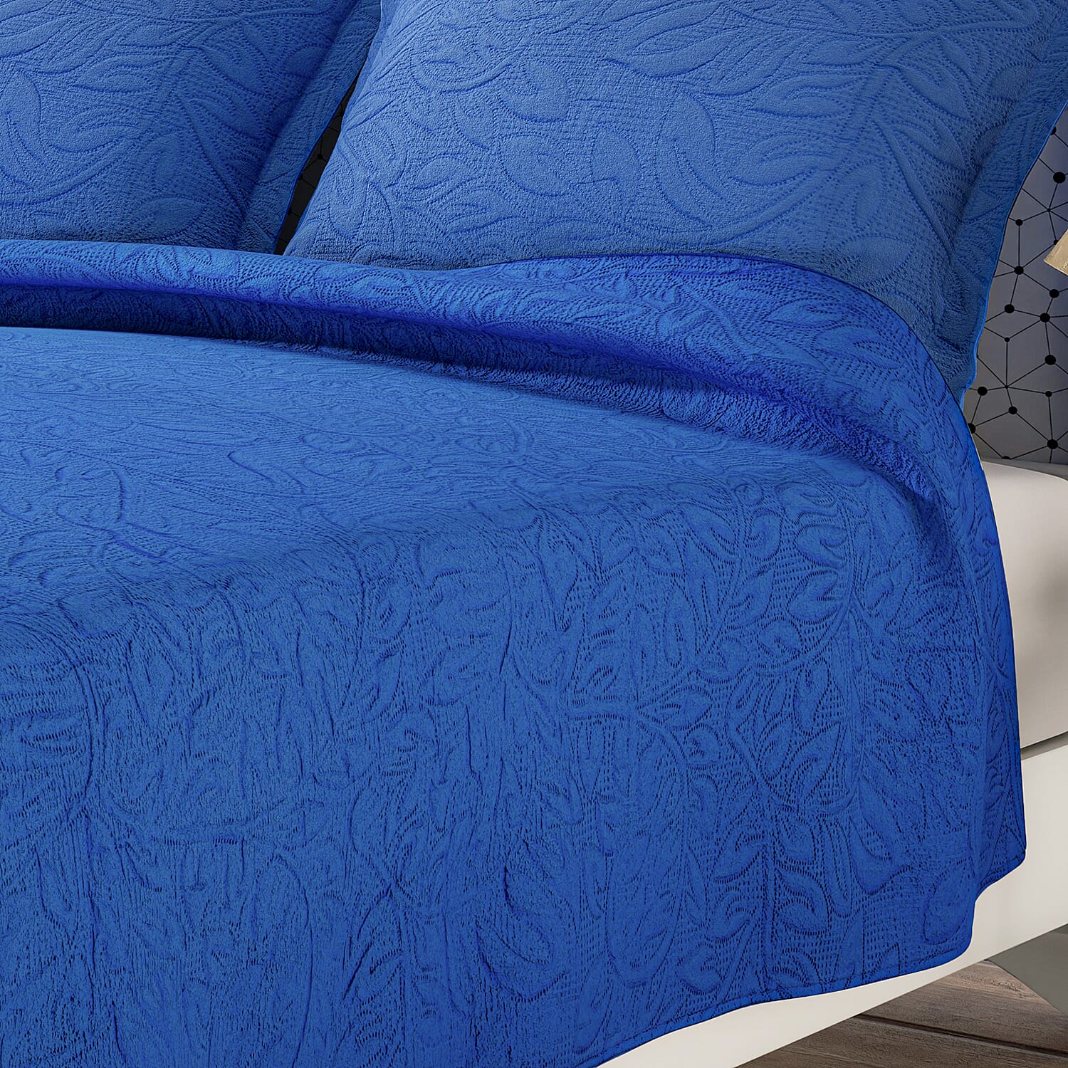 Homesmart Blue 3D Pinsonic Embossed Pattern Quilt with 2 Shams - Queen (Microfiber)