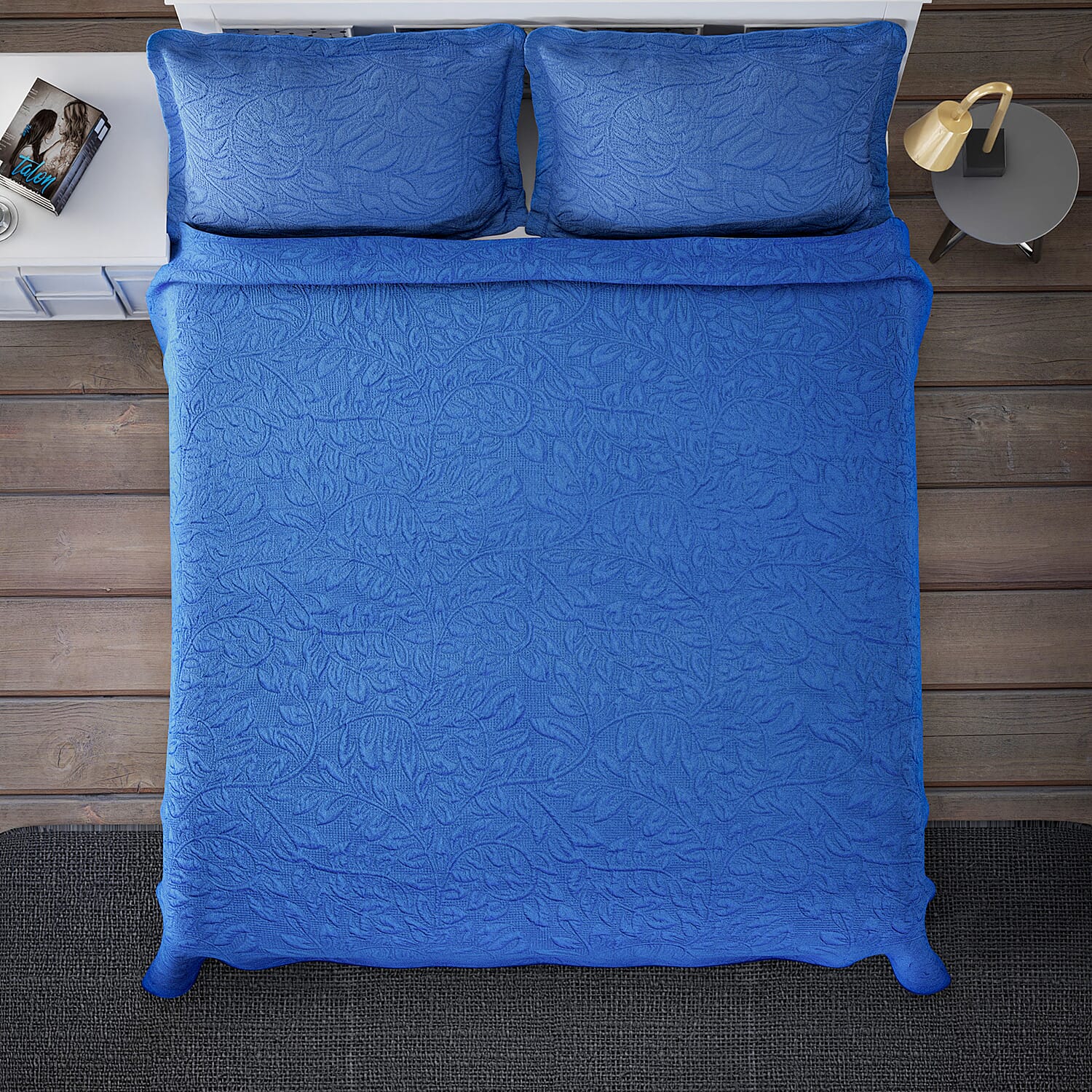 Homesmart Blue 3D Pinsonic Embossed Pattern Quilt with 2 Shams - Queen (Microfiber)