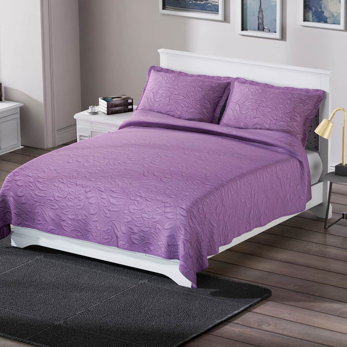Homesmart Mauve 3D Pinsonic Embossed Pattern Quilt with 2 Shams - Queen (Microfiber) image number 0