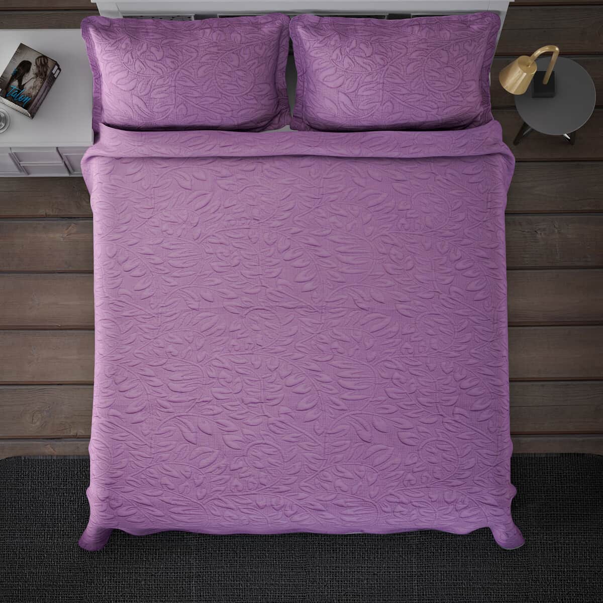 Homesmart Mauve 3D Pinsonic Embossed Pattern Quilt with 2 Shams - Queen (Microfiber) image number 2