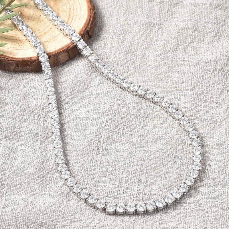 Lustro Stella Finest CZ Tennis Necklace, Finest Cubic Zirconia Necklace,  18 Inch Necklace, Rhodium Over Sterling Silver Necklace, Gifts For Her 48.15 ctw