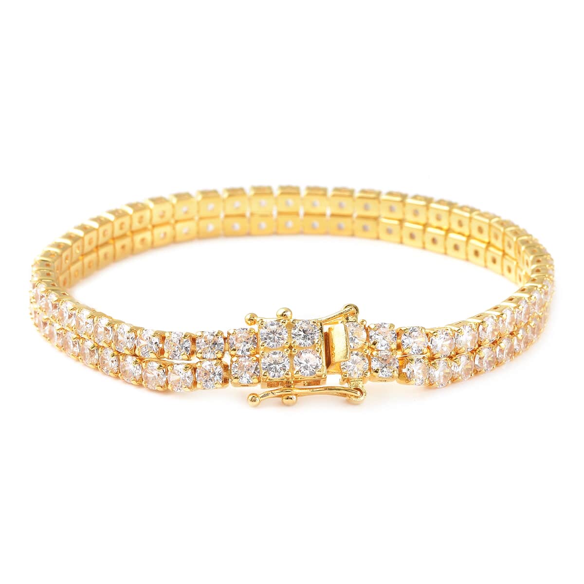 Lustro Stella Finest CZ Double Row Tennis Bracelet in 14K YG Over Sterling Silver (6.50 In) 12.50 ctw image number 1