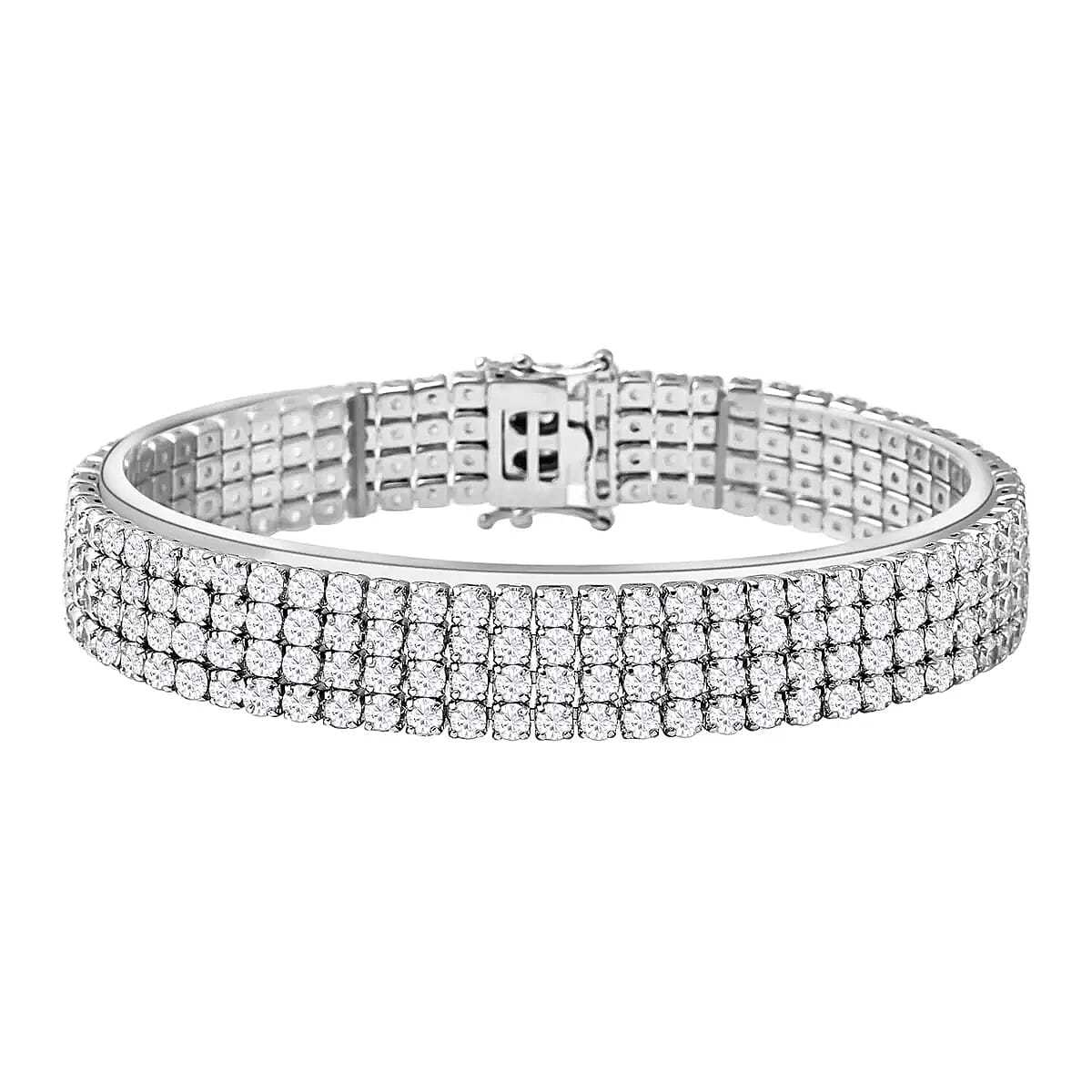 Lustro Stella Finest CZ Multi Row Tennis Bracelet, Cubic Zirconia Bracelet, Rhodium Over Sterling Silver Bracelet, Silver Tennis Bracelet (6.50 In) 25.00 ctw image number 0