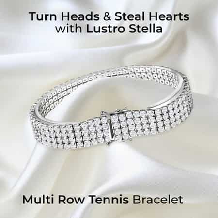 Lustro Stella Finest CZ Multi Row Tennis Bracelet, Cubic Zirconia Bracelet, Rhodium Over Sterling Silver Bracelet, Silver Tennis Bracelet (6.50 In) 25.00 ctw image number 1
