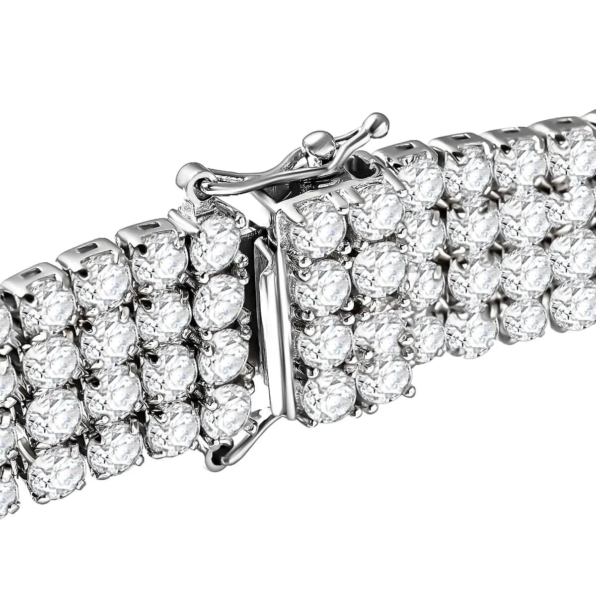 DOORBUSTER Simulated Diamond Multi Row Tennis Bracelet in Rhodium Over Sterling Silver (6.50 In) 17.90 Grams 25.00 ctw image number 4