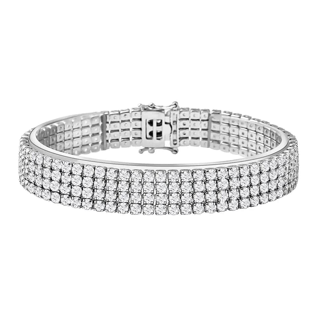 Lustro Stella Finest CZ Multi Row Tennis Bracelet, Cubic Zirconia Bracelet, Rhodium Over Sterling Silver Bracelet, Silver Tennis Bracelet (7.25 In) 29.00 ctw image number 0