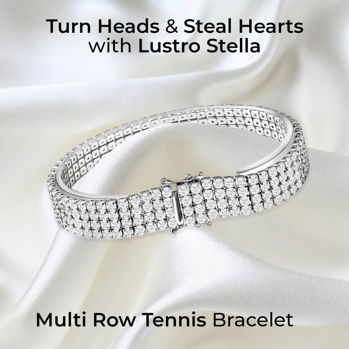 Lustro Stella Finest CZ Multi Row Tennis Bracelet, Cubic Zirconia Bracelet, Rhodium Over Sterling Silver Bracelet, Silver Tennis Bracelet (7.25 In) 29.00 ctw image number 1