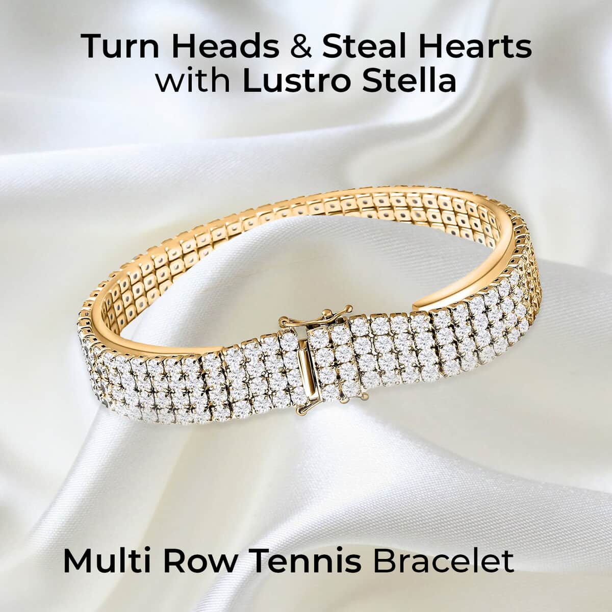 Lustro Stella Finest CZ Multi Row Tennis Bracelet, Cubic Zirconia Bracelet, 14K Yellow Gold Over Sterling Silver Bracelet, Silver Tennis Bracelet (6.50 In) 25.00 ctw image number 1