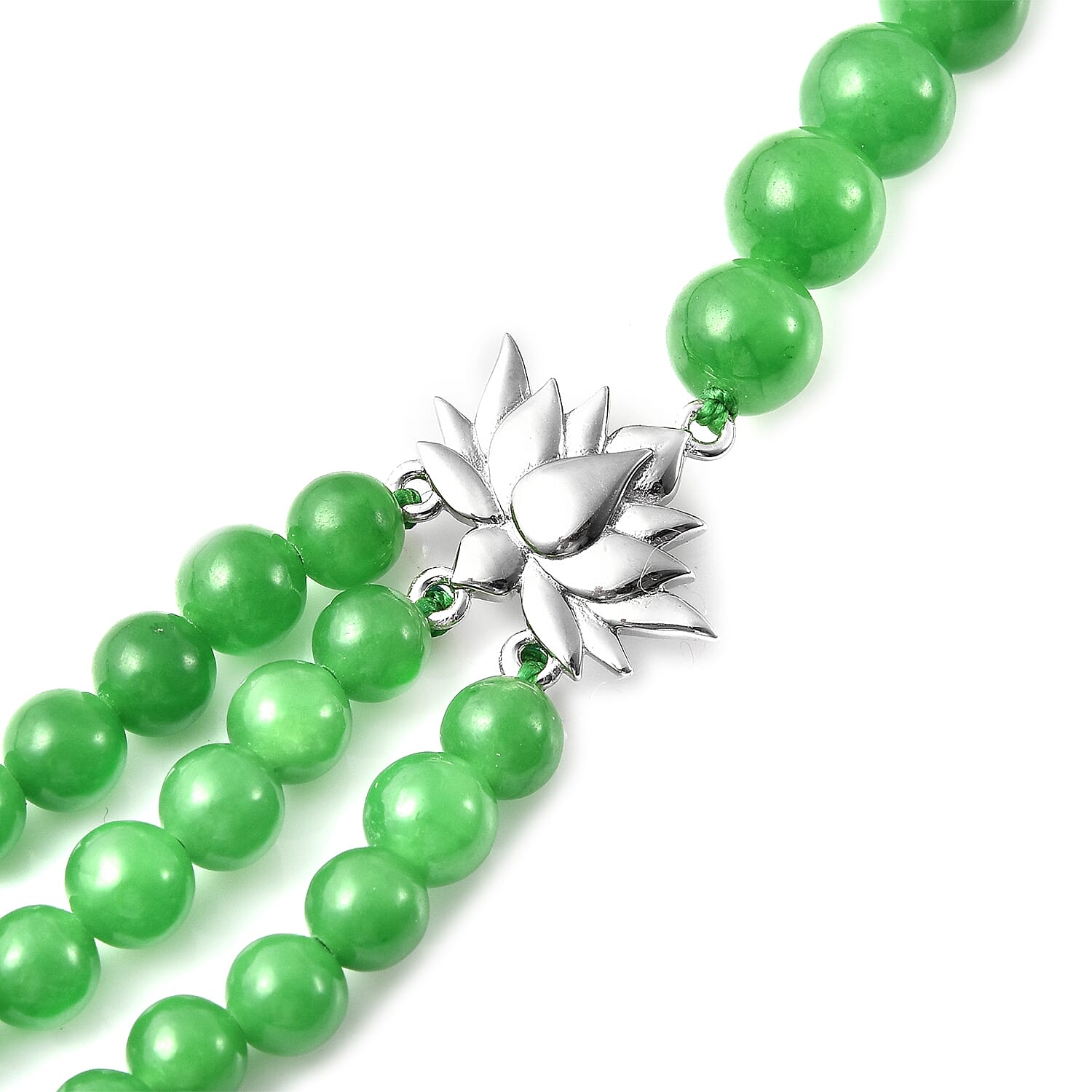 Green Jade (D) Beaded Necklace 20 Inches in Rhodium Over Sterling Silver 302.50 ctw
