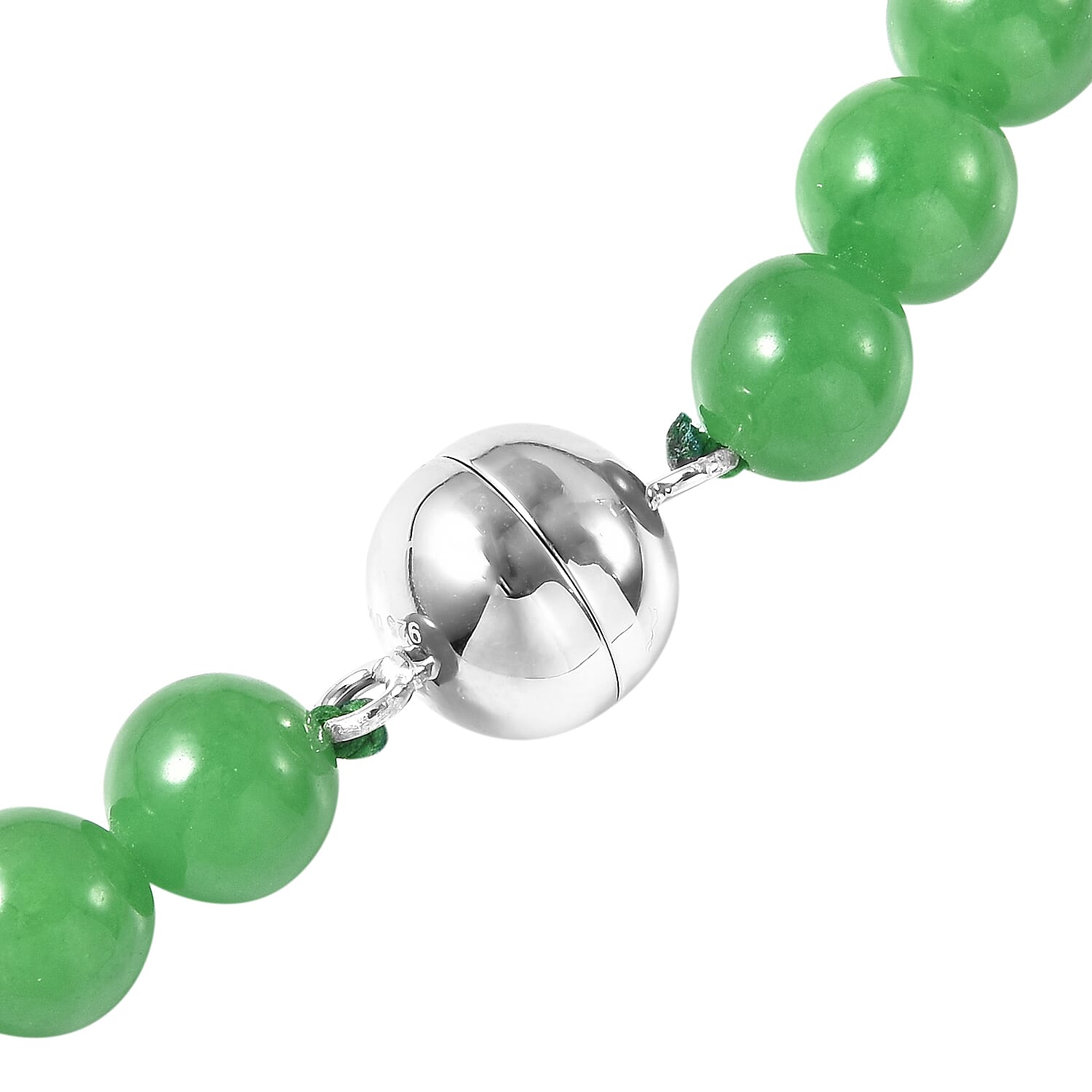 Green Jade (D) Beaded Necklace 20 Inches in Rhodium Over Sterling Silver 302.50 ctw