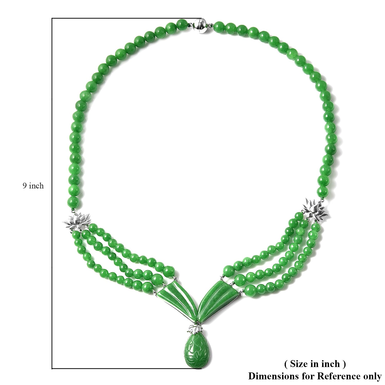Green Jade (D) Beaded Necklace 20 Inches in Rhodium Over Sterling Silver 302.50 ctw