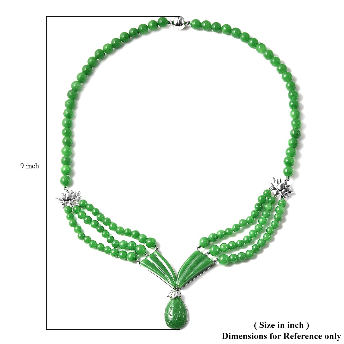 Green Jade Beaded Necklace 20 Inches in Rhodium Over Sterling Silver 11.25 Grams 302.50 ctw image number 6