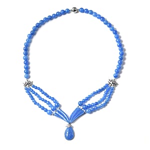 Blue Jade Beaded Necklace 20 Inches in Rhodium Over Sterling Silver 10.50 Grams 340.75 ctw
