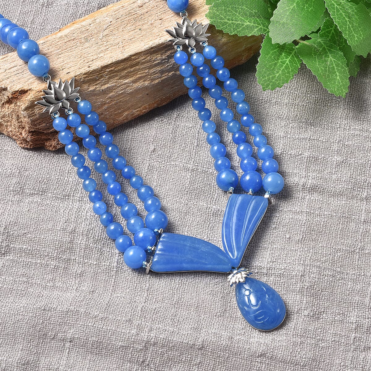 Blue Jade Beaded Necklace 20 Inches in Rhodium Over Sterling Silver 10.50 Grams 340.75 ctw image number 1