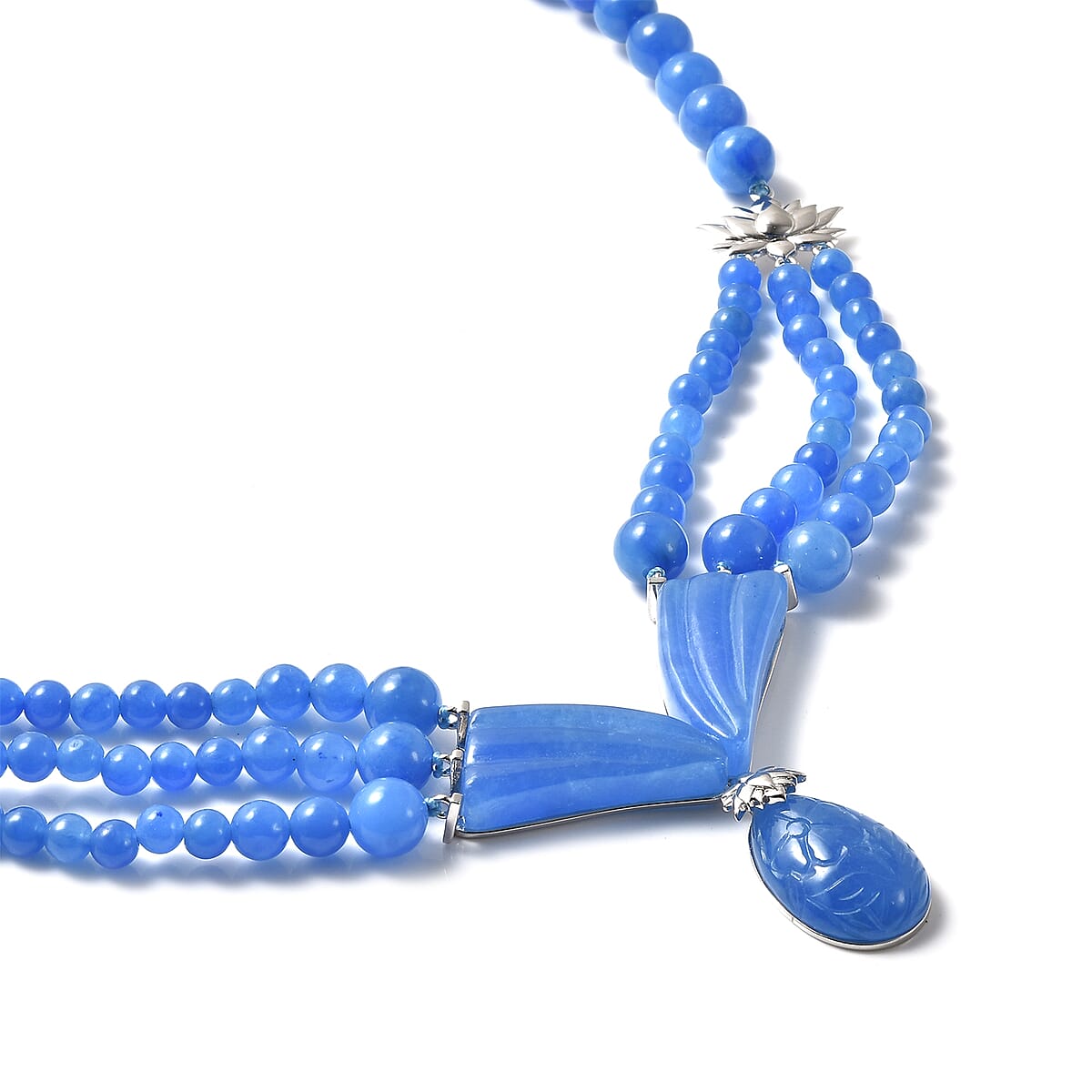 Blue Jade Beaded Necklace 20 Inches in Rhodium Over Sterling Silver 10.50 Grams 340.75 ctw image number 2
