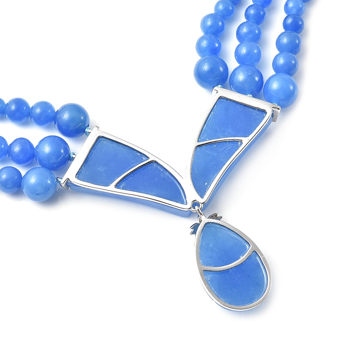 Blue Jade Beaded Necklace 20 Inches in Rhodium Over Sterling Silver 10.50 Grams 340.75 ctw image number 3