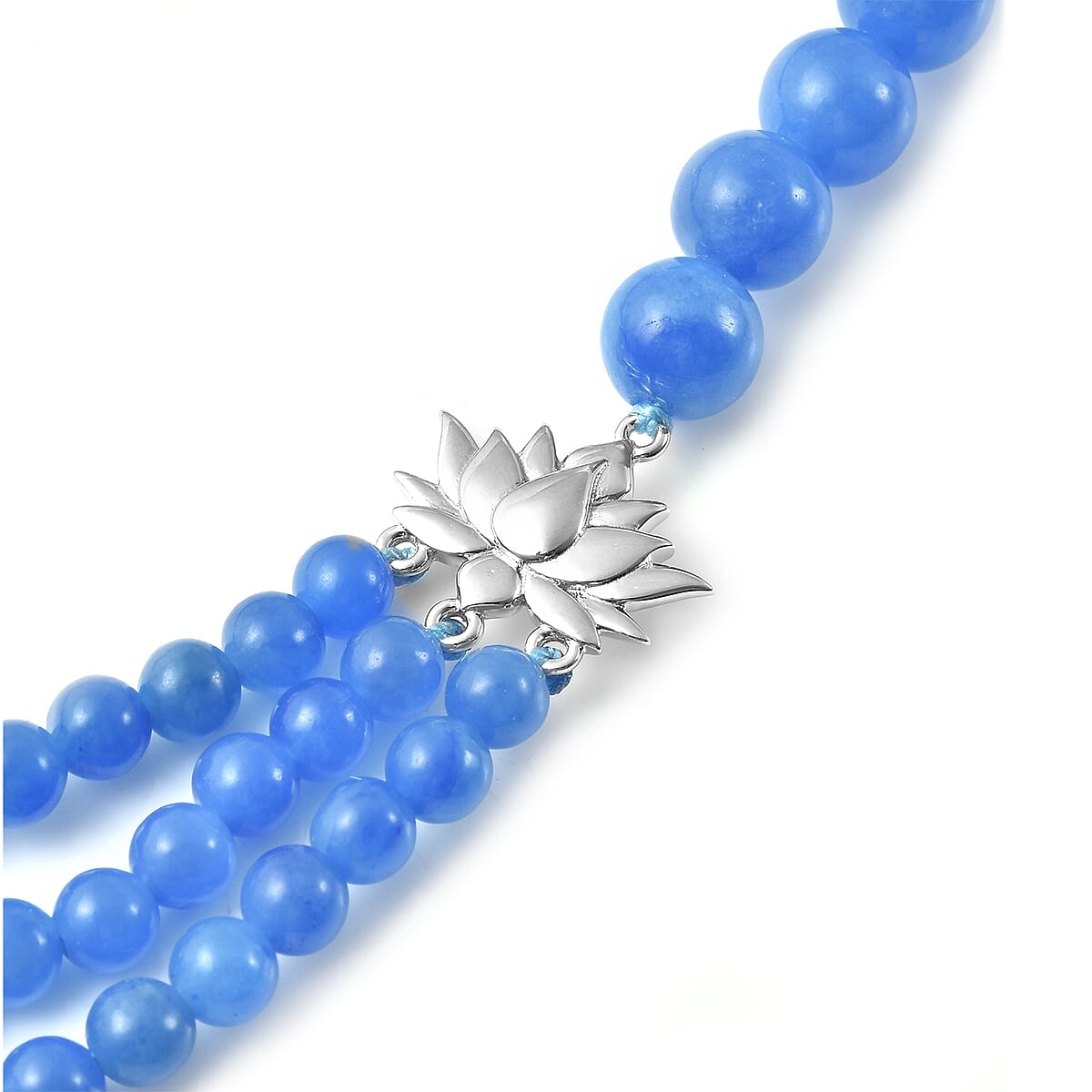 Blue Jade Beaded Necklace 20 Inches in Rhodium Over Sterling Silver 10.50 Grams 340.75 ctw image number 4