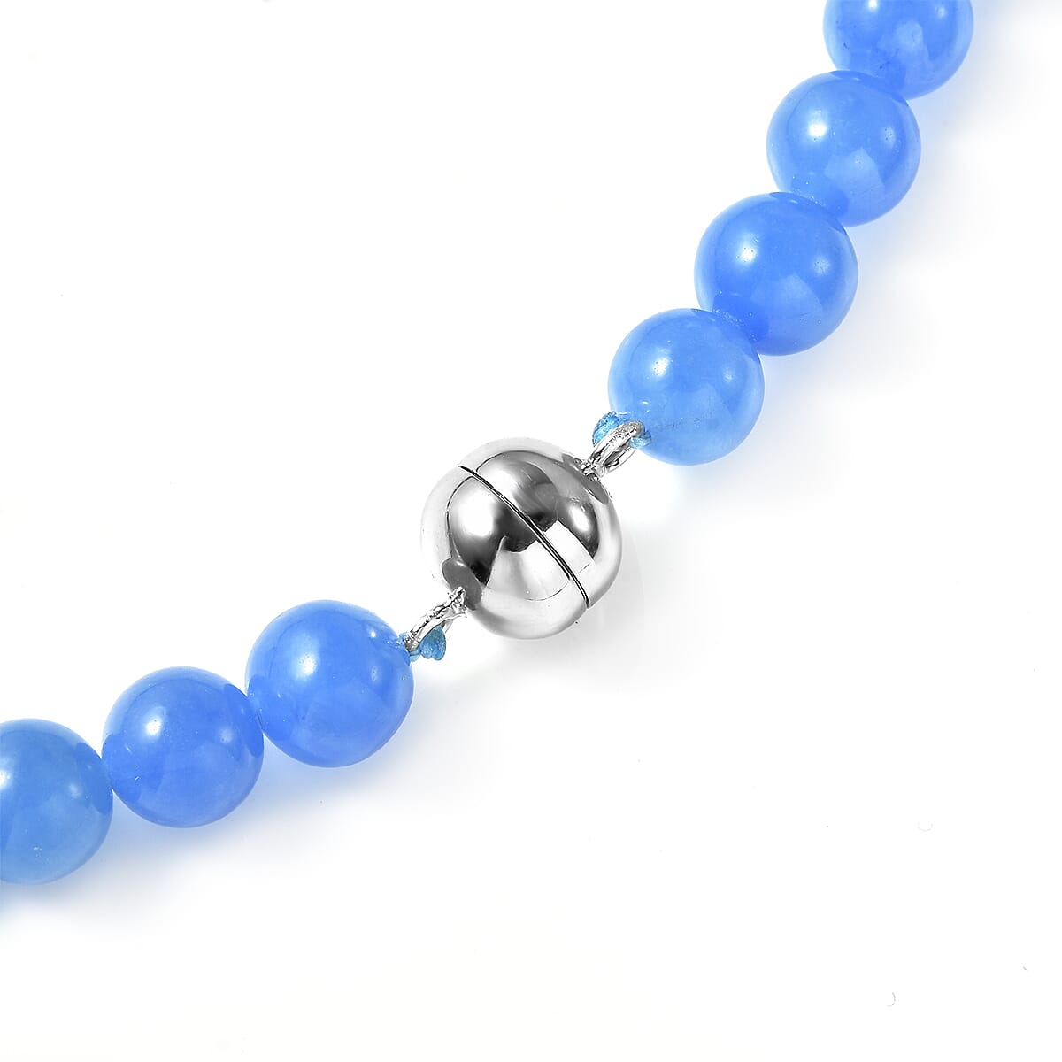 Blue Jade Beaded Necklace 20 Inches in Rhodium Over Sterling Silver 10.50 Grams 340.75 ctw image number 5