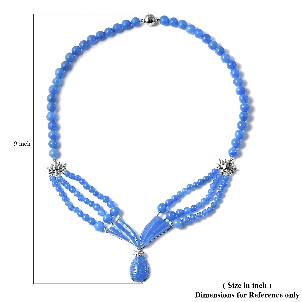 Blue Jade Beaded Necklace 20 Inches in Rhodium Over Sterling Silver 10.50 Grams 340.75 ctw image number 6
