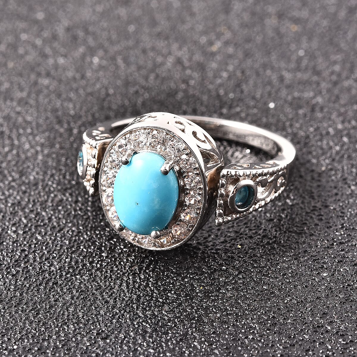 AMERICAN Natural Sleeping Beauty Turquoise and Multi Gemstone Convertible Ring (Size 6.0) or Pendant with Chain 18 Inches in Rhodium Over Sterling Silver 1.60 ctw image number 1