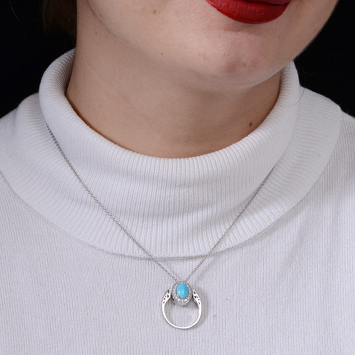 AMERICAN Natural Sleeping Beauty Turquoise and Multi Gemstone Convertible Ring (Size 6.0) or Pendant with Chain 18 Inches in Rhodium Over Sterling Silver 1.60 ctw image number 3