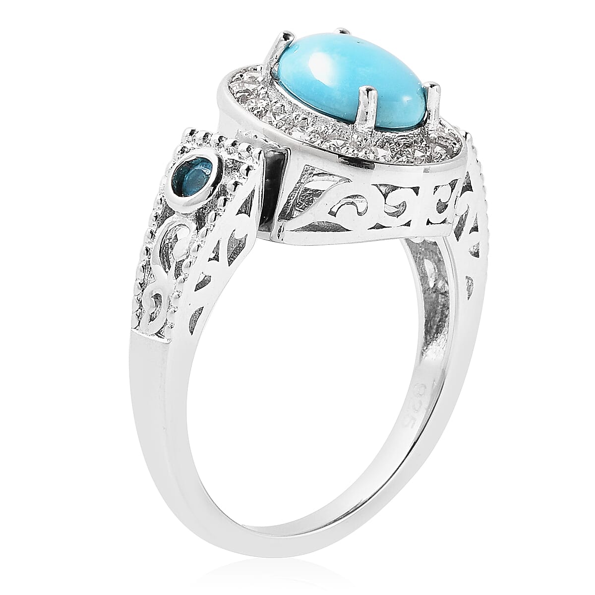 AMERICAN Natural Sleeping Beauty Turquoise and Multi Gemstone Convertible Ring (Size 6.0) or Pendant with Chain 18 Inches in Rhodium Over Sterling Silver 1.60 ctw image number 4