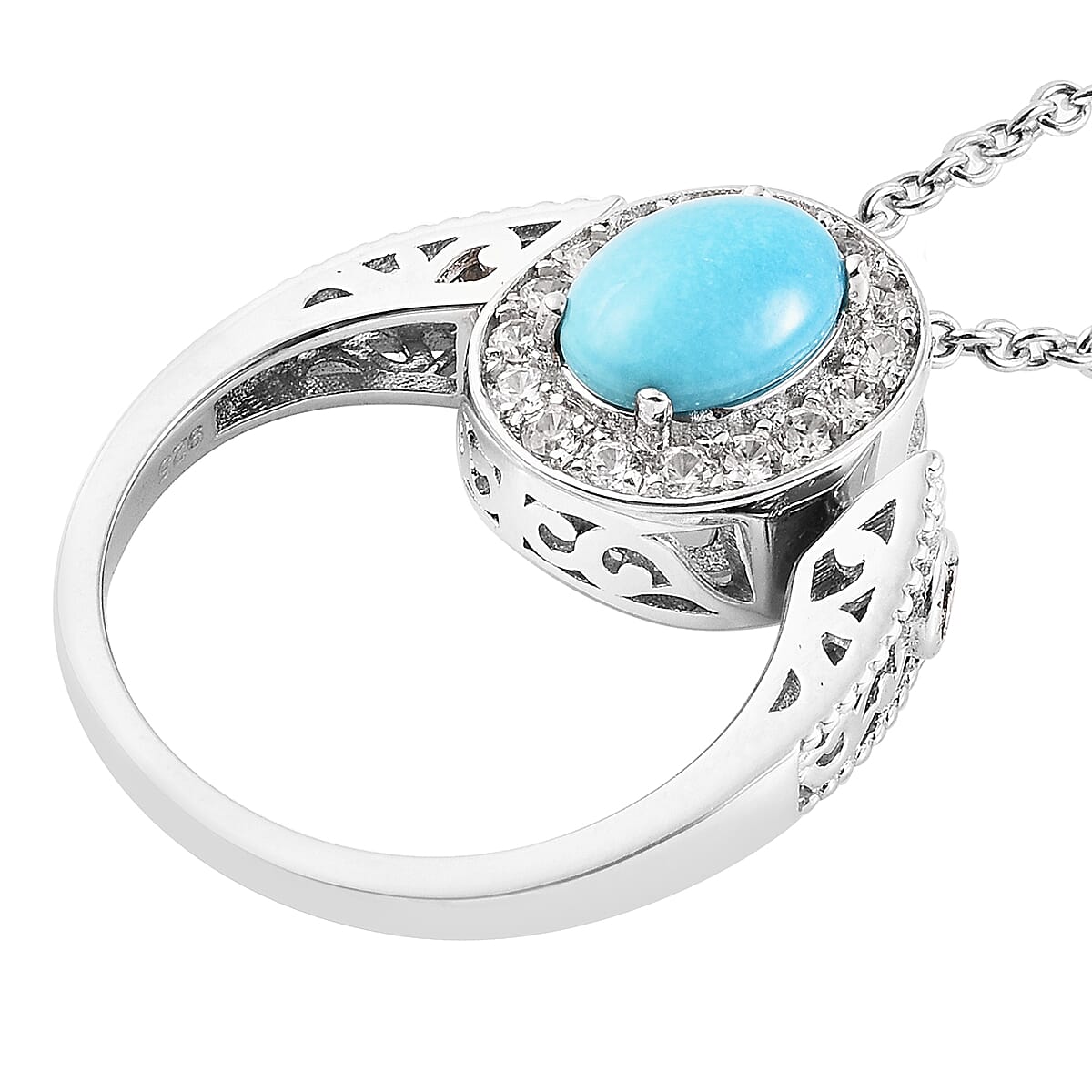AMERICAN Natural Sleeping Beauty Turquoise and Multi Gemstone Convertible Ring (Size 6.0) or Pendant with Chain 18 Inches in Rhodium Over Sterling Silver 1.60 ctw image number 5