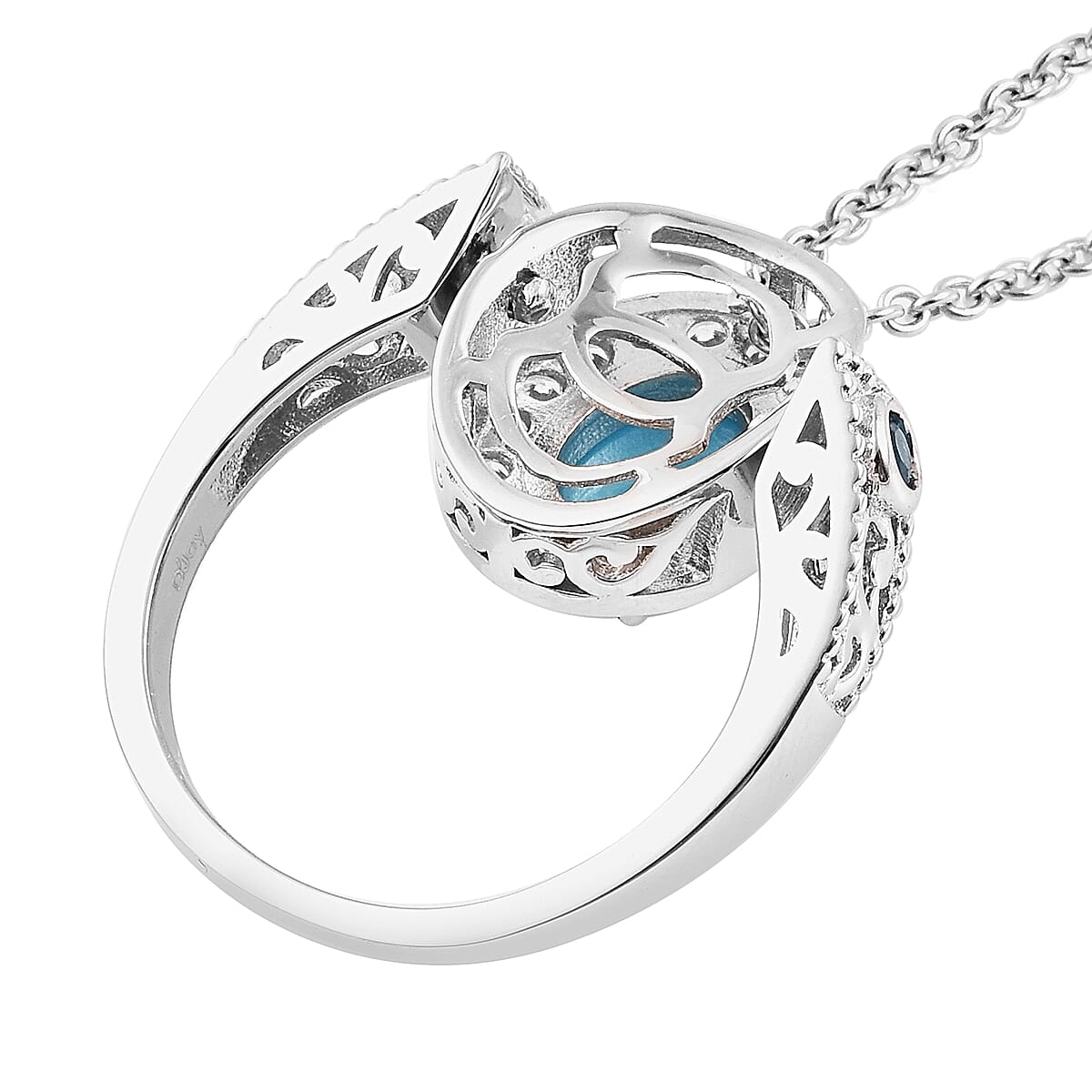AMERICAN Natural Sleeping Beauty Turquoise and Multi Gemstone Convertible Ring (Size 6.0) or Pendant with Chain 18 Inches in Rhodium Over Sterling Silver 1.60 ctw image number 6