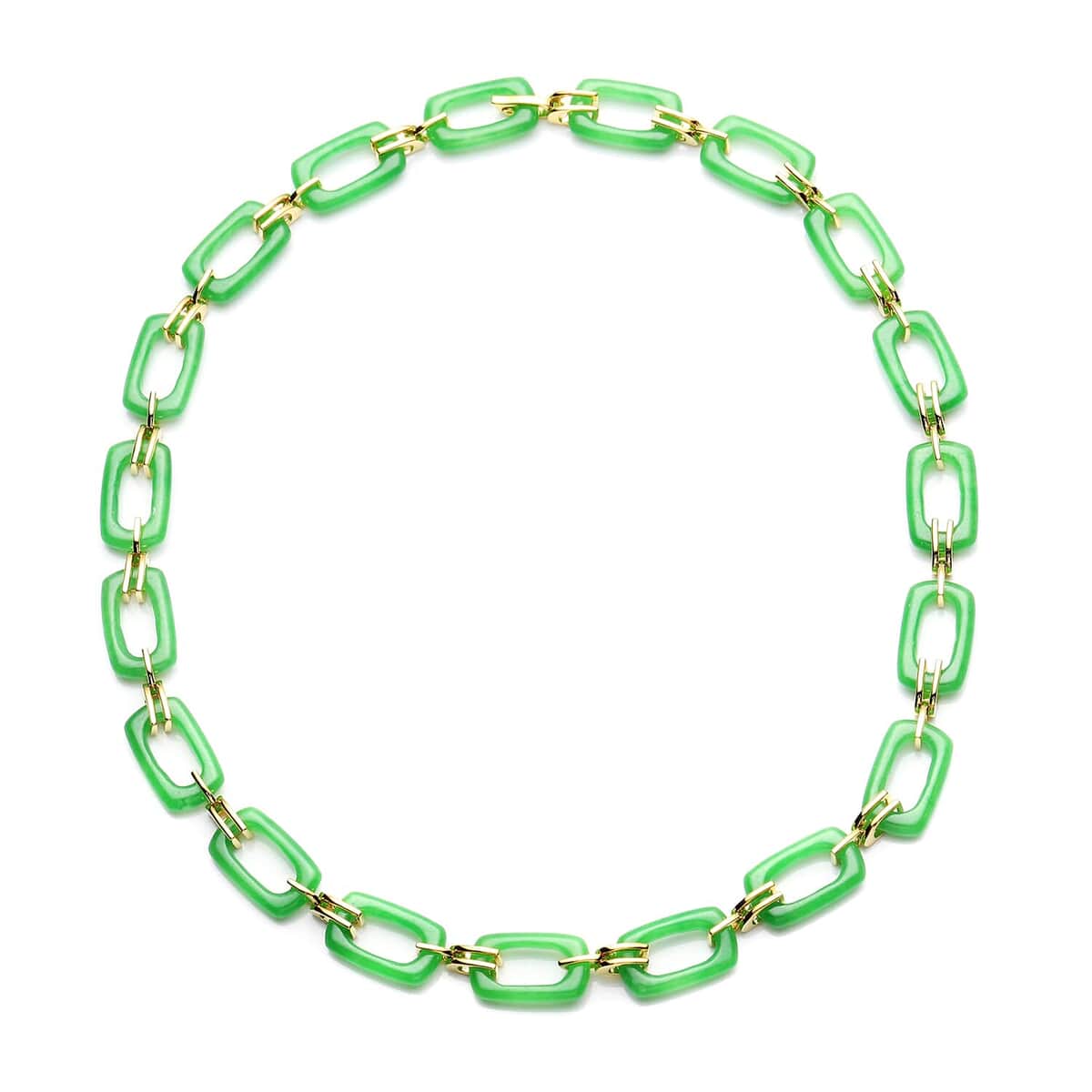 Green Jade Paper Clip Necklace 18 Inches in Vermeil Yellow Gold Over Sterling Silver 17.25 Grams 119.00 ctw image number 0