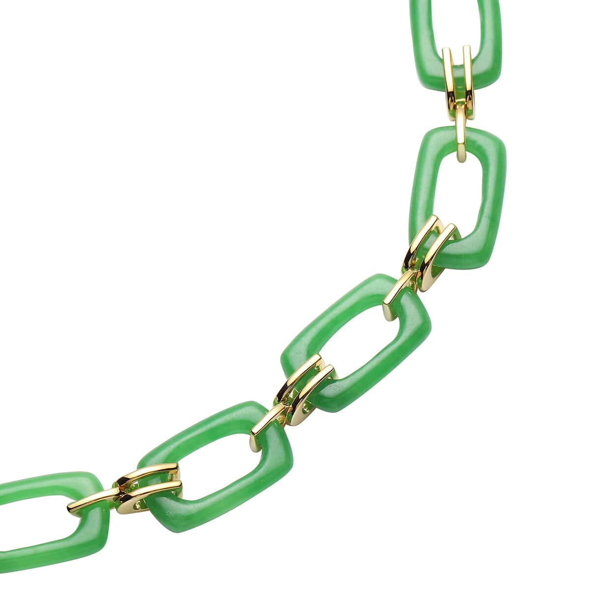 Green Jade (D) Paper Clip Necklace 18 Inches in Vermeil Yellow Gold Over Sterling Silver 119.00 ctw image number 2