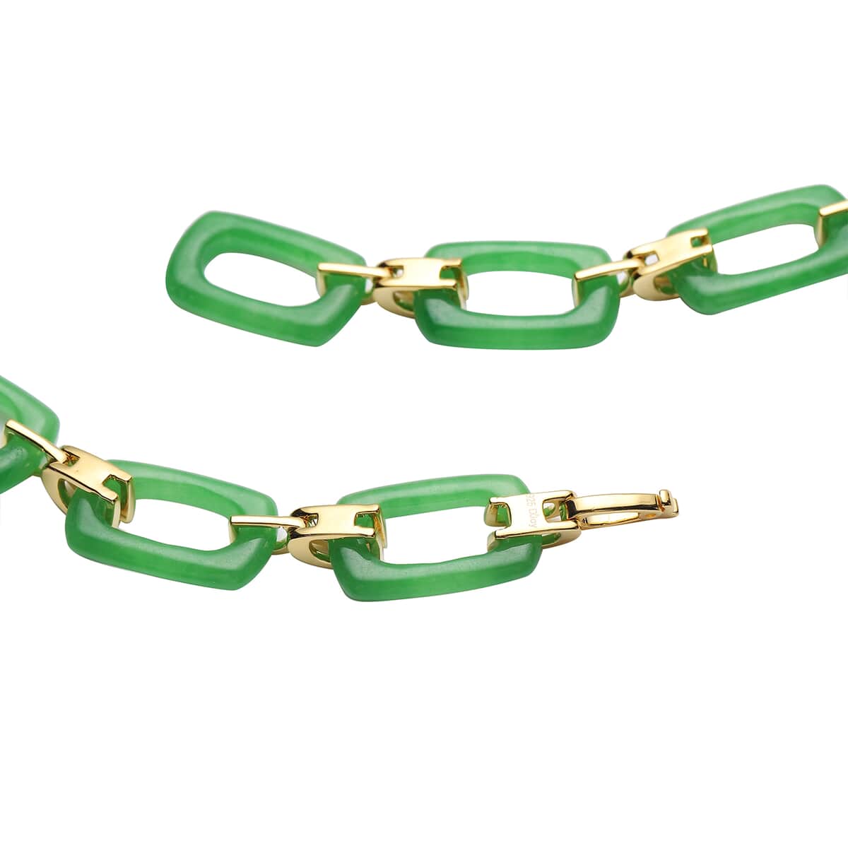 Green Jade Paper Clip Necklace 18 Inches in Vermeil Yellow Gold Over Sterling Silver 17.25 Grams 119.00 ctw image number 3