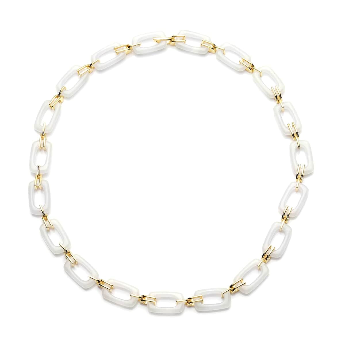 White Jade Paper Clip Necklace 18 Inches in Vermeil Yellow Gold Over Sterling Silver 117.10 ctw image number 0