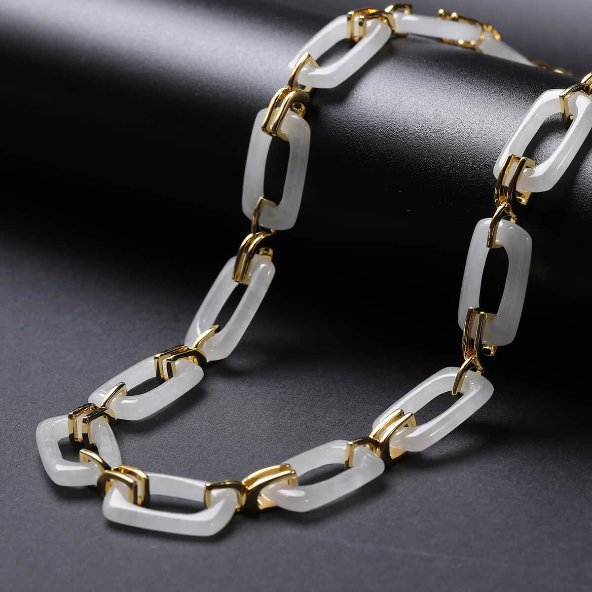 White Jade Paper Clip Necklace 18 Inches in Vermeil Yellow Gold Over Sterling Silver 117.10 ctw image number 1